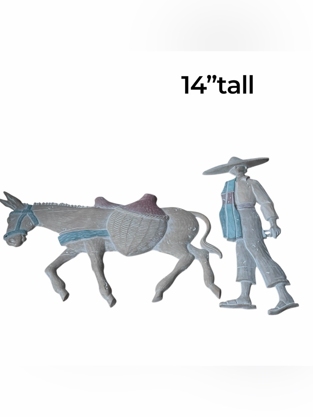 Vintage 2-pc Southwestern / Mexican folk art metal wall plaque set man & donkey